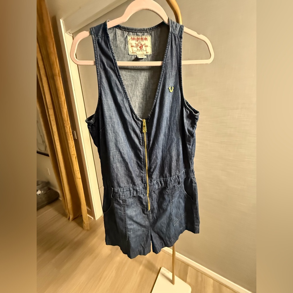 Denim Sleeveless Zip-Up Romper. NWOT